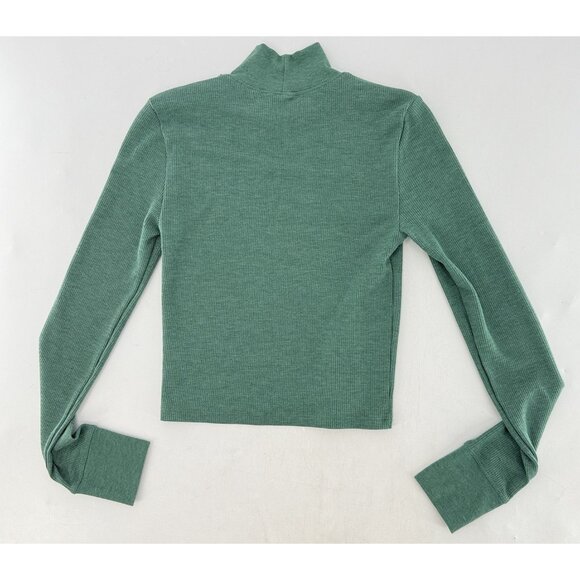 American Eagle Green Ribbed Long Sleeve Mock Neck Crop‎ Shirt Sz M Minimal Boho - Picture 2 of 7